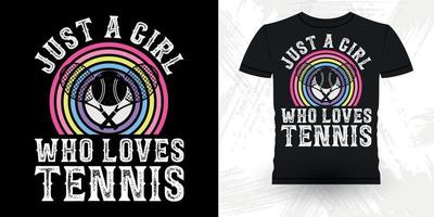 gerade ein Mädchen, das Tennis-T - Shirtentwurf des lustigen Tennisspielers des Tennisspielers lustigen Retro- Vintagen liebt vektor