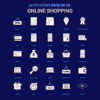 Online-Shopping weißes Symbol auf blauem Hintergrund 25 Icon Pack vektor