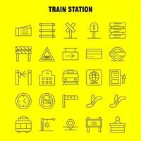 Bahnhofszeilensymbole, die für Infografiken, mobiles Uxui-Kit und Druckdesign festgelegt wurden, umfassen Eingang Bahnhof U-Bahn Zug Eisenbahn Eisenbahn Zeichen Symbolsatz Vektor