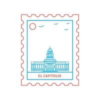 el capitolio briefmarke blaue und rote linie stil vektorillustration vektor