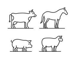 bauernhoftiere, kuh, schwein, pferd und schaf. lineare Symbole. Vektor-Illustration isoliert auf weißem Hintergrund vektor