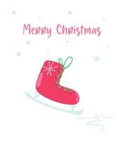 glad jul vykort. skridskor på is. jul vinter- tema. illustration för jul skriva ut, vykort, brevpapper, förpackning vektor