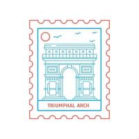 Triumphbogen-Briefmarke blaue und rote Linienstil-Vektorillustration vektor