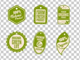 Symbole und Elemente für Bio-Lebensmittel, Öko, Veganer und Naturprodukte für den Lebensmittelmarkt, E-Commerce, Verpackungen von Bio-Produkten, Förderung eines gesunden Lebens, Restaurant. handgezeichnete Vektordesign-Elemente
