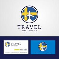 resa Sverige kreativ cirkel flagga logotyp och företag kort design vektor