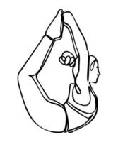 kontinuierliche Linienzeichnung. Frau, die Übung in Yoga-Pose macht. Bogenhaltung. vektor lokalisierte illustration auf weißem hintergrund. internationales yoga-tageskonzept. Yoga-Logo
