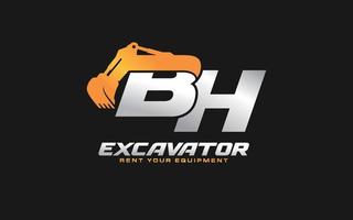bh logotyp grävmaskin för konstruktion företag. tung Utrustning mall vektor illustration för din varumärke.