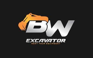 bw logo bagger für bauunternehmen. Schwermaschinenschablonen-Vektorillustration für Ihre Marke. vektor