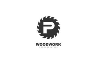 p-Logo-Sägewerksvektor für Holzbearbeitungsunternehmen. Anfangsbuchstabe Tischlerei Vorlage Vektor Illustration für Ihre Marke.