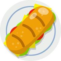 Sandwich und langer Burger mit Fleisch und Gemüse. flache illustration der karikatur. Ciabatta-Brot. Street Food und Fast Food-Element vektor