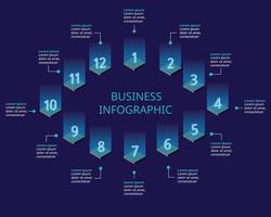 Schrittzahl-Diagrammvorlage für Infografik zur Präsentation für 12 Elemente mit blauem Licht vektor