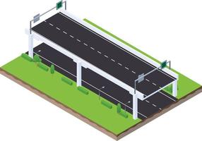 isometrisk scen av motorväg trafik väg med tecken och strålkastare lampa vektor