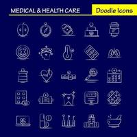 medicinsk och hälsa vård hand dragen ikon för webb skriva ut och mobil uxui utrustning sådan som medicinsk bläddra kompass navigering kalender medicinsk hälsa plus piktogram packa vektor