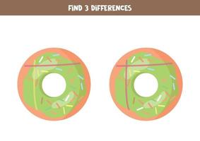 Finden Sie 3 Unterschiede zwischen zwei süßen Donuts. vektor