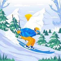winter-outdoor-aktivitätskonzept mit einem mann, der schneeskifahren spielt vektor