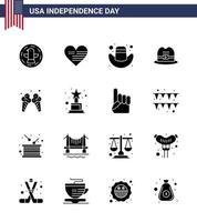 16 solide Glyphenzeichen für Usa-Unabhängigkeitstag, amerikanisches Eis, amerikanische Eiskappe, editierbare Usa-Tag-Vektordesign-Elemente vektor