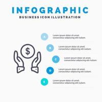 försäkring finansiera försäkring pengar skydd linje ikon med 5 steg presentation infographics bakgrund vektor