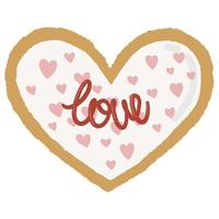 Kekse in Form eines Herzens mit Glasur und der Aufschrift Liebe. kekse zum valentinstag. Vektorplätzchen in Form eines Herzens. vektor