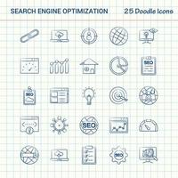 Suchmaschinenoptimierung 25 Doodle-Icons handgezeichnetes Business-Icon-Set vektor