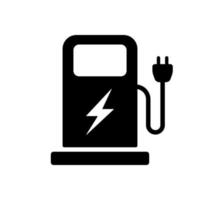 elektrisk station för fordon bil silhuett ikon. laddare med plugg för elektrisk kraft bil piktogram. avgift station för grön energi bil med blixt- ikon. isolerat vektor illustration.