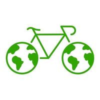 cykel med hjul i planet jord form silhuett ikon. eco vänlig transport piktogram. grön energi cykel, spara klot miljö symbol. ekologi transport. isolerat vektor illustration.