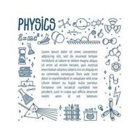 fysik klotter med ljus prisma, böcker, atom och annorlunda experiment. ram med hand dragen vetenskap föremål. vektor illustration i klotter stil