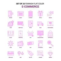 uppsättning av 25 feminiskt e-handel platt Färg rosa ikon uppsättning vektor