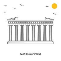 parthenon von athen denkmal weltreise natürlicher illustrationshintergrund im linienstil vektor