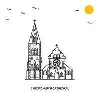christchurch kathedrale denkmal weltreise natürlicher illustrationshintergrund im linienstil vektor