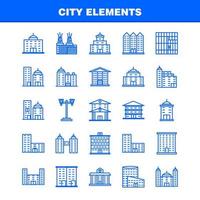 Stadtelemente Zeilensymbole, die für Infografiken, mobiles Uxui-Kit und Druckdesign festgelegt wurden, umfassen Turmgebäude Stadtbürogebäude Turmstadtbüro eps 10 Vektor