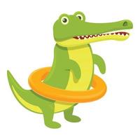 krokodil med simning ringa ikon, tecknad serie stil vektor