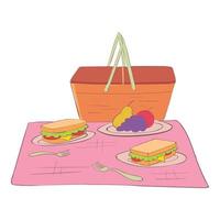 Pausen-Picknickkorb-Symbol, Cartoon und flacher Stil vektor