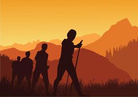 Nordic Walking Sunset Silhouette Free Vector