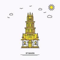 st. bavos monument poster vorlage weltreise gelber illustrationshintergrund im linienstil mit beauture naturszene vektor