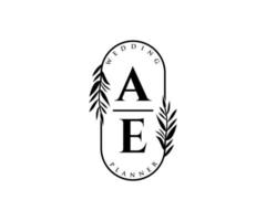 ae initialen brief hochzeitsmonogramm logos sammlung, handgezeichnete moderne minimalistische und florale vorlagen für einladungskarten, save the date, elegante identität für restaurant, boutique, café im vektor