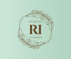 ri initialen brief hochzeitsmonogramm logos sammlung, handgezeichnete moderne minimalistische und florale vorlagen für einladungskarten, save the date, elegante identität für restaurant, boutique, café im vektor