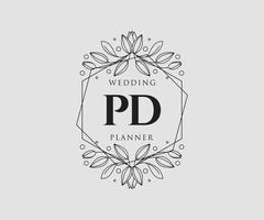 pd initialen brief hochzeitsmonogramm logos sammlung, handgezeichnete moderne minimalistische und florale vorlagen für einladungskarten, save the date, elegante identität für restaurant, boutique, café im vektor