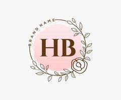 första hb feminin logotyp. användbar för natur, salong, spa, kosmetisk och skönhet logotyper. platt vektor logotyp design mall element.