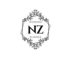 nz initialen brief hochzeitsmonogramm logos sammlung, handgezeichnete moderne minimalistische und florale vorlagen für einladungskarten, save the date, elegante identität für restaurant, boutique, café im vektor