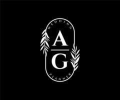 ag initialen brief hochzeitsmonogramm logos sammlung, handgezeichnete moderne minimalistische und florale vorlagen für einladungskarten, save the date, elegante identität für restaurant, boutique, café im vektor