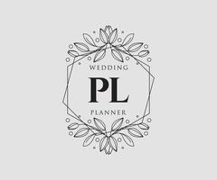 pl Initialen Brief Hochzeit Monogramm Logos Sammlung, handgezeichnete moderne minimalistische und florale Vorlagen für Einladungskarten, Save the Date, elegante Identität für Restaurant, Boutique, Café im Vektor