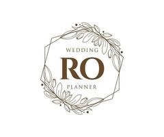 ro initialen brief hochzeitsmonogramm logos sammlung, handgezeichnete moderne minimalistische und florale vorlagen für einladungskarten, save the date, elegante identität für restaurant, boutique, café im vektor