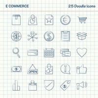 E-Commerce 25 Doodle-Symbole handgezeichnetes Business-Icon-Set vektor