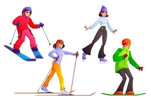 Menschen mit Ski, Snowboard und Schlittschuhen vektor