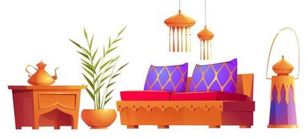 uppsättning av interiör möbel eller grejer i arabicum stil vektor