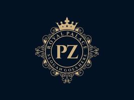 brev pz antik kunglig lyx victorian logotyp med dekorativ ram. vektor
