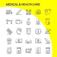 handgezeichnetes Symbol für Medizin und Gesundheitswesen für Webdruck und mobiles Uxui-Kit wie Medizintablette Krankenhaus misst medizinische medizinische Geräte Piktogrammpaketvektor vektor