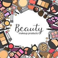 Hintergrund mit Doodle-Make-up-Produkten. vektor