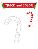 Verfolgen und färben Sie die Süßigkeiten. ein trainingsblatt für kinder im vorschulalter. pädagogische aufgaben für kinder. Malbuch für Weihnachtssüßigkeiten. vektor