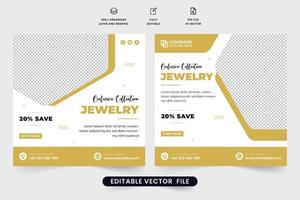 modern Smycken affär social media posta vektor för digital marknadsföring. mode Smycken och prydnad försäljning rabatt mall med gyllene och mörk färger. exklusiv Smycken PR webb baner vektor.